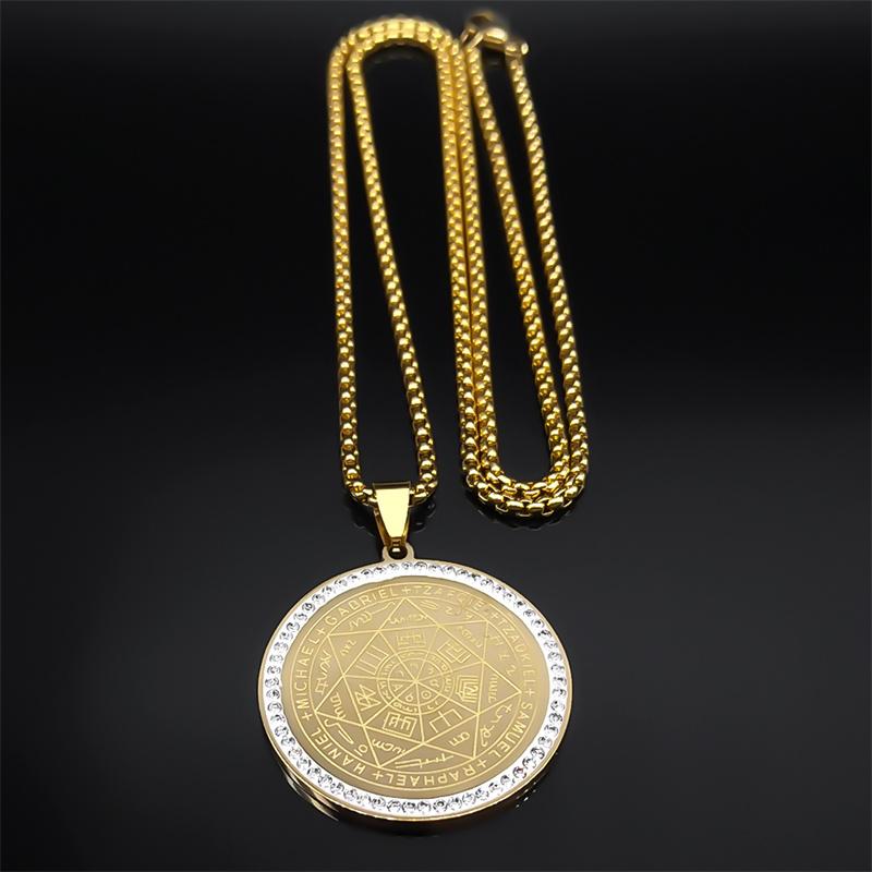 Seven Archangels Medal Angel Necklace for Women Men Stainless Steel Seal of Solomon Protection Chain Jewelry Collar NZZZ504S02