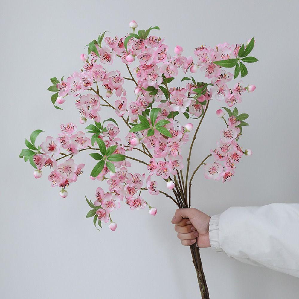 Plastic Silk Peach Blossoms Realistic Fake Flower  Wedding Birthday Party