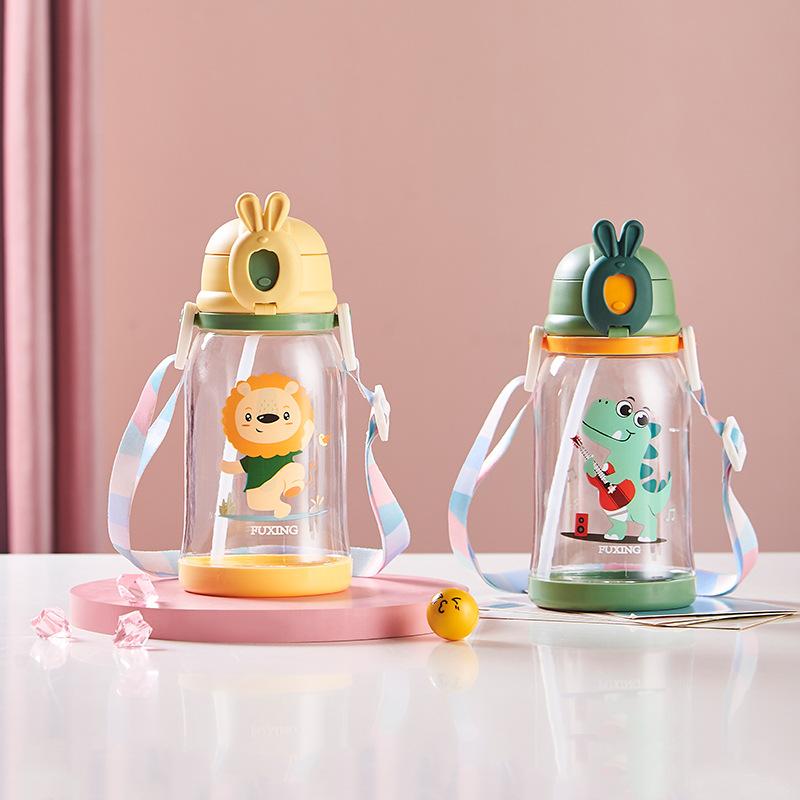 Cute Large-capacity Plastic Water Cup with Straw, Student Leak-proof Portable Cup, Outdoor Crossbody Space Cup