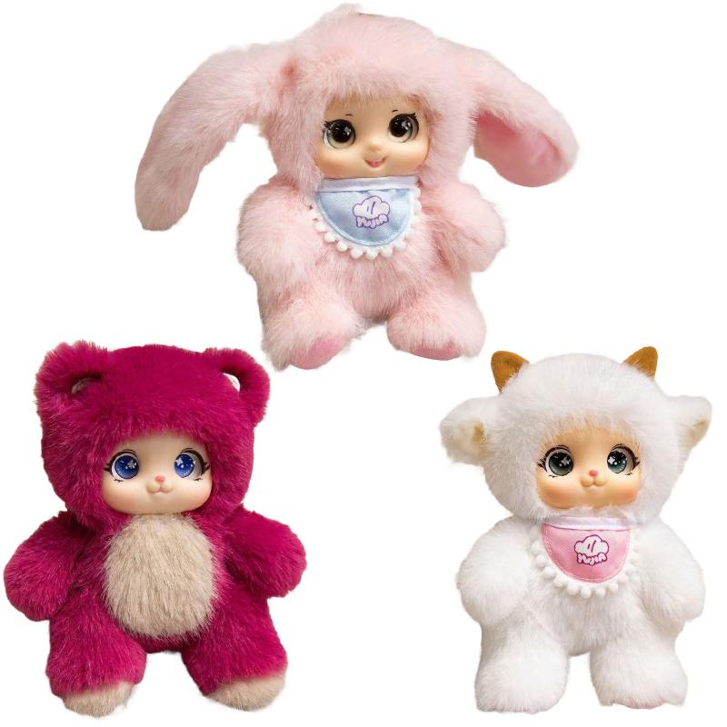 Cute Sheep Vinyl Plush Toy Kawaii Fluffy Stuffed Bear Rabbit Doll Lovely High Quality Material PVC Keychain Birthday Gift Xmas