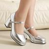 Mary Jane Women's Single Shoes Gold Silver Square Head Platform Thick Heel High Heel One-word Buckle High Heel Women's Shoes Casual Women's Shoes