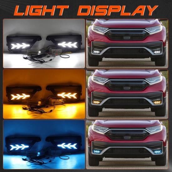 Pair For ~ Honda CRV Driving Fog Light Turn Signal Lamps 3~Color LED DRL