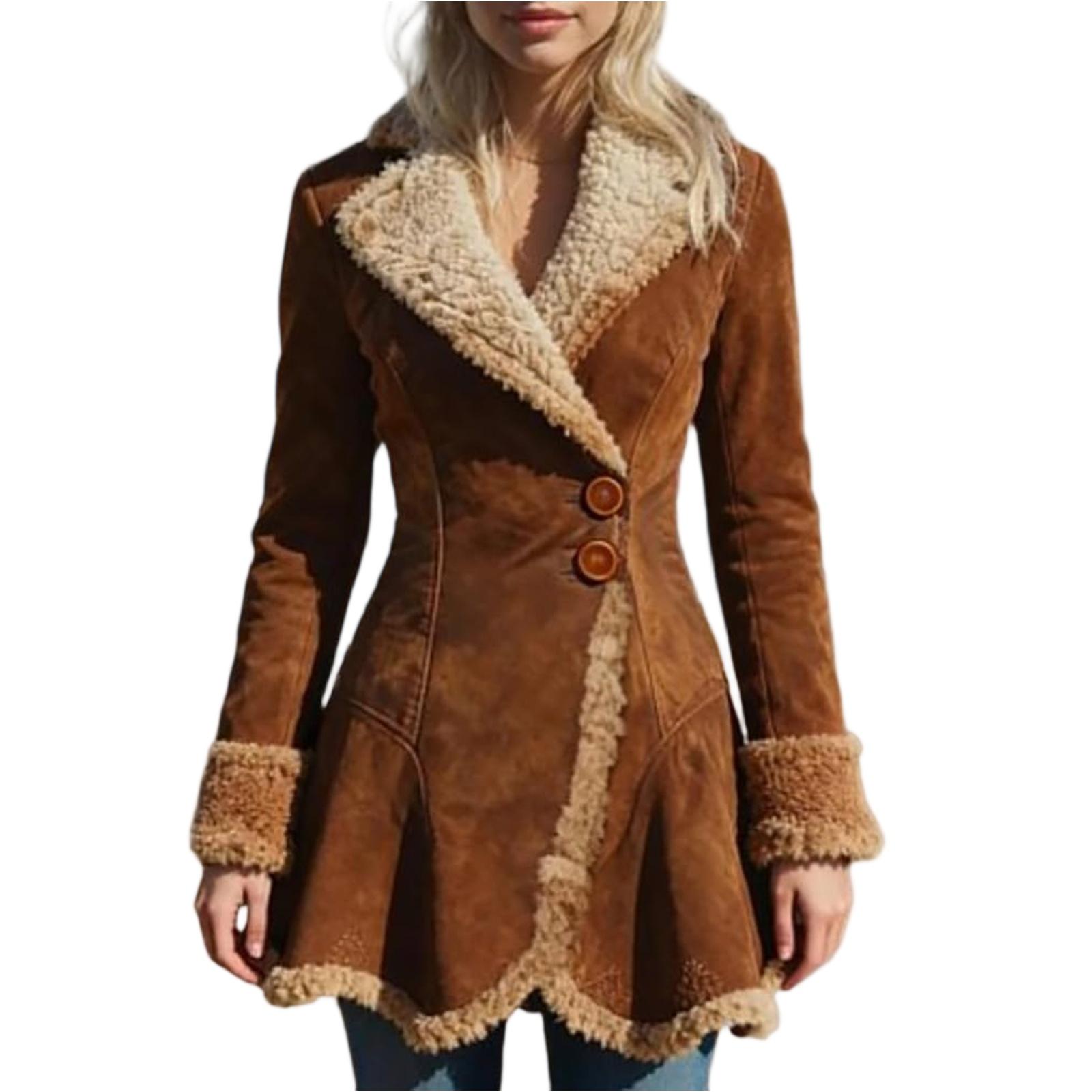 

Women s Denim Western Retro Trench Coat, Plush Fashion And Warmth, Fleece Jacket XL