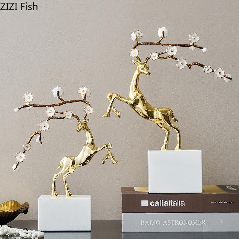 Enamel Colored Sika Deer Plum Blossom Antlers Statue Desk Decoration Ornaments Delicate Deer Sculpture Room Aesthetic Decor