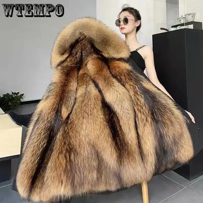 Medium Length Winter Fur Coat with Big Fur Collar Raccoon Dog Fur Detachable Liner Thickened Imitation Fur Large Size Parka for Women