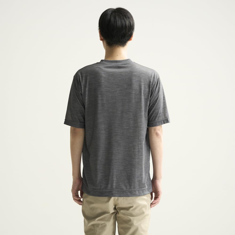 Mizuno Merino Wool 365 Crew Short Sleeve Quick Durable Temperature and Moisture Charcoal S T-Shirt, Neck, U-Neck, Shirt, Unisex, Drying, Deodorizing,