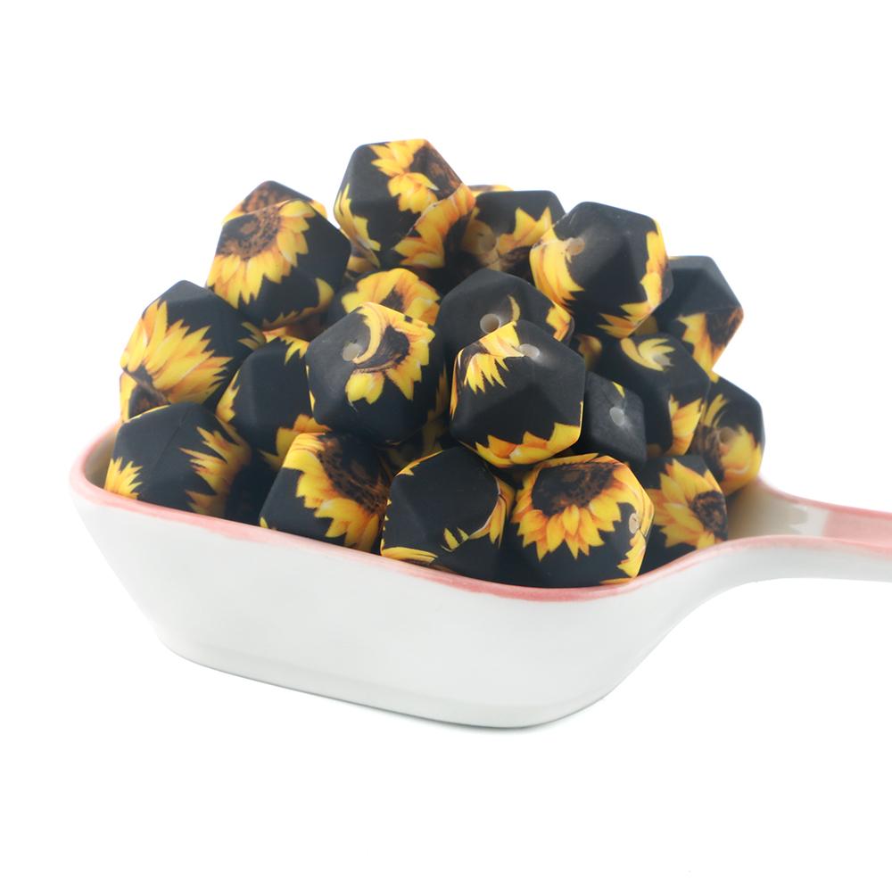 10Pcs 14mm Printed Hexagon Silicone Beads Leopard Bead For Jewelry Making DIY Beadable Pen Keychain Bracelet Accessories