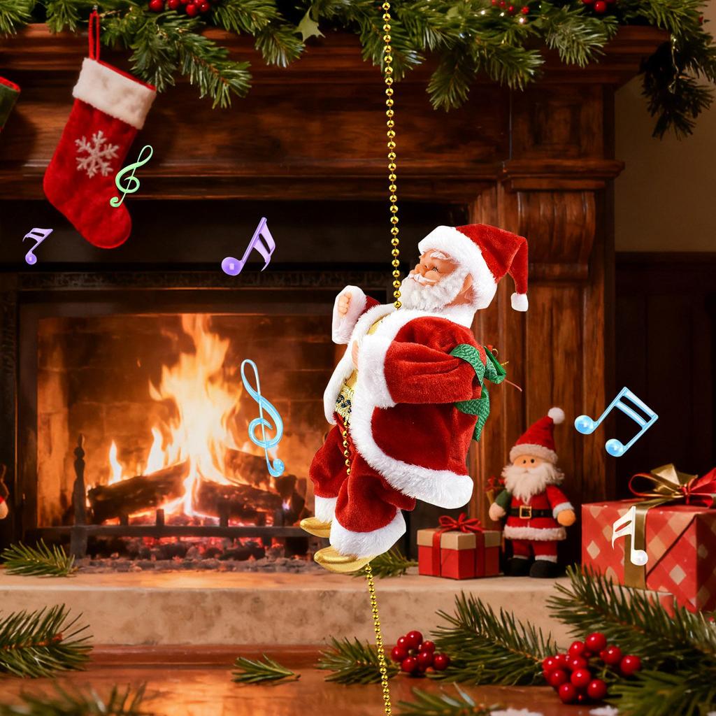 Santa Claus Music Climbing Rope Electric Christmas Decoration With Music Hanging Climbing Rope Santa Claus For Christmas Trees
