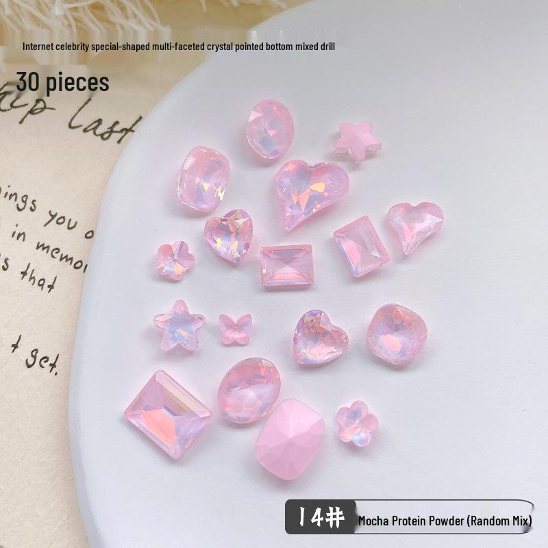 30-Piece Nail Art Crystal Rhinestones Set: Shiny Butterfly, Square, Asymmetrical Peach Heart Shapes