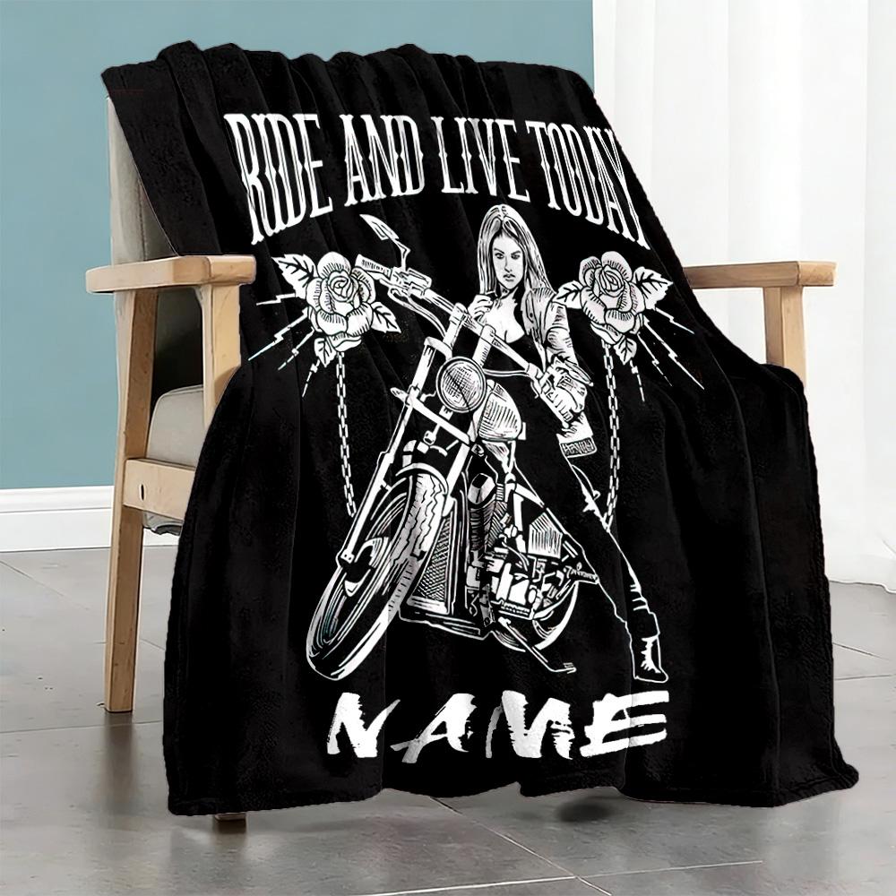Motorcycle Enthusiast Customize Your Name Blanket Gift Personalized Blanket Warmthful Decor Suitable for Picnics Living Room Bedding Seaside