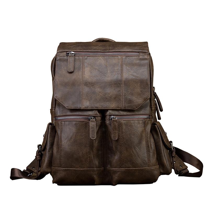 Handmade Cowhide Korean Backpack Men's Casual Trend School Bag College Style Personalized Leather Men's Bag