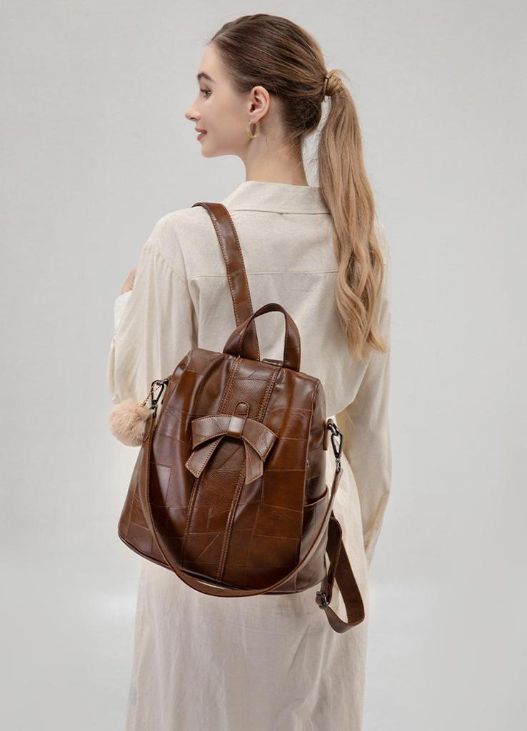 BUKESIYI Women's Mini Backpack, Large Capacity, Waterproof, PU Leather, Brown, JP78532