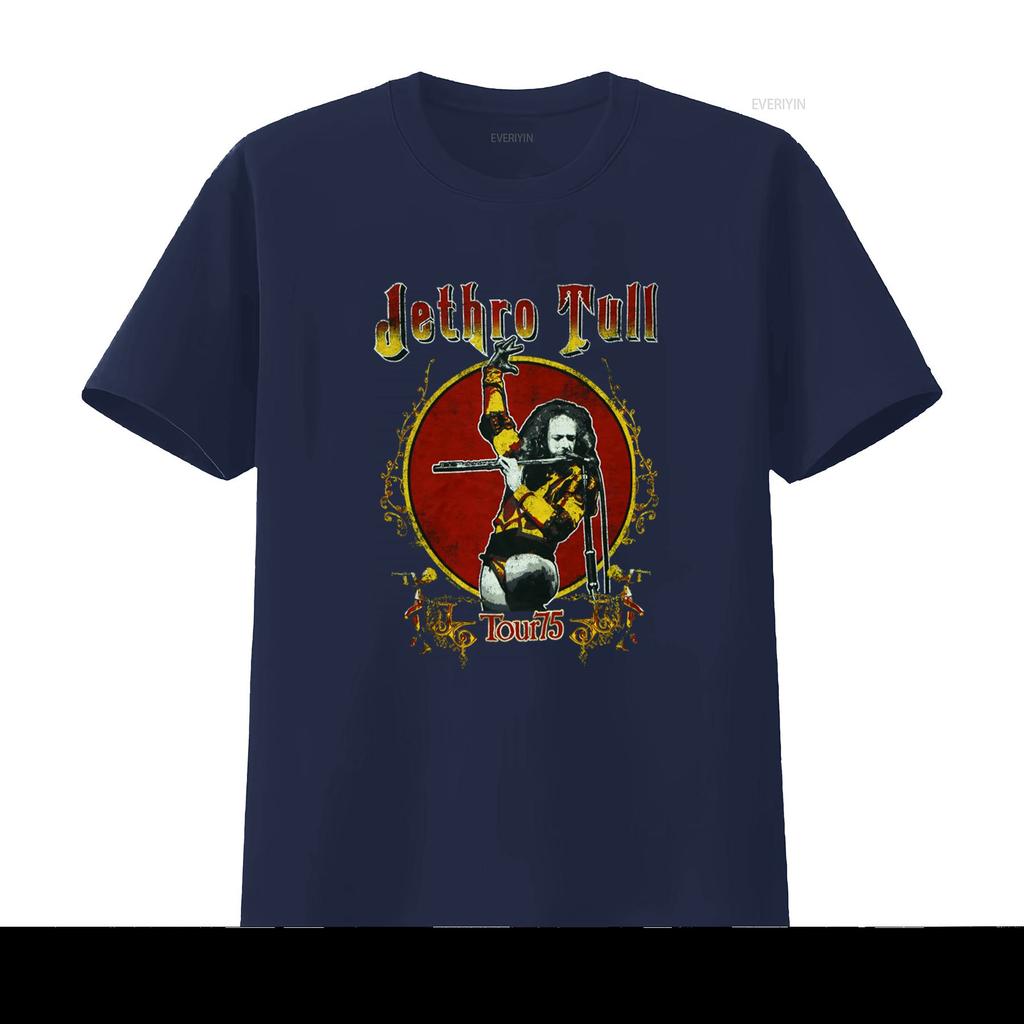 Jethro Tull Tour 75 Print T Shirt Rock Band Fan  vintage Washed graphic Soft Comfortable homme Versatile Stylish Stretched