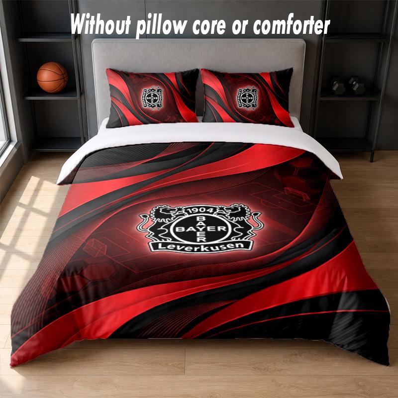 Bayer Leverkusen Football Design Bed Bedding Set 1 Duvet Cover + 2 Pillowcases Soft Breathable Household Bed Linens