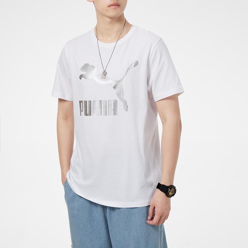 Puma Sports Logo Print Short Sleeve T-Shirt Men Tops White 532280-52