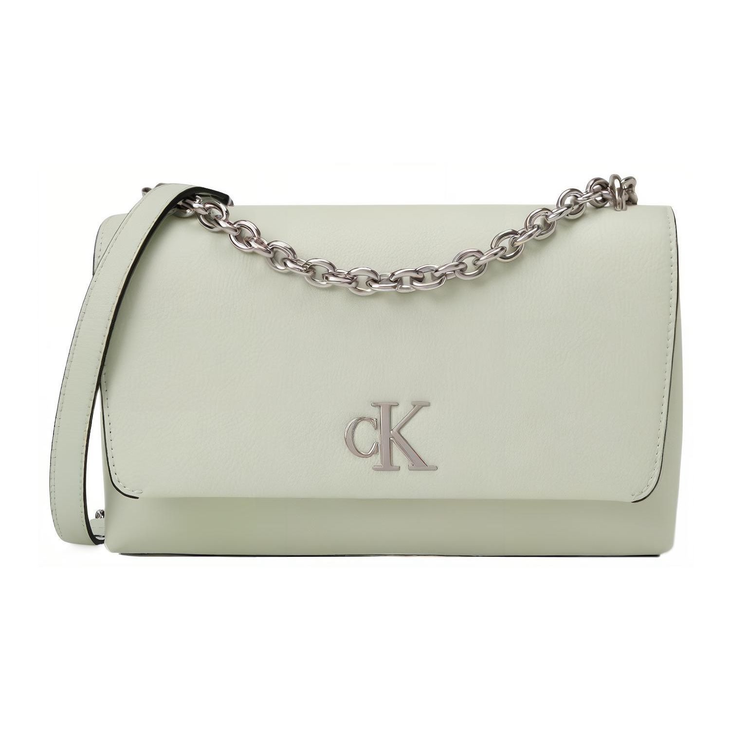 

Calvin Klein Silver Letter Logo Chain Flap Synthetic Envelope Crossbody Bag Women Bags Light-Green DH3478-319 Verdant Chrysanthemum Green
