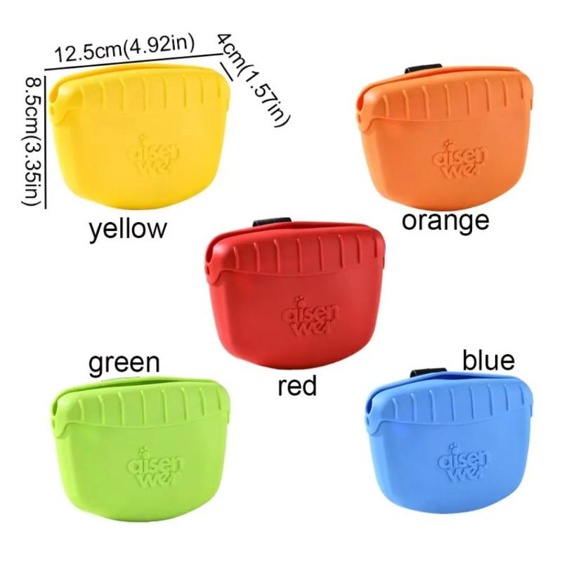 Portable TPR Dog Treat Pouch Soft Candy Color Dog Training Bags with Waist Belt Clip Dog Treat Pockets for Dogs Cats