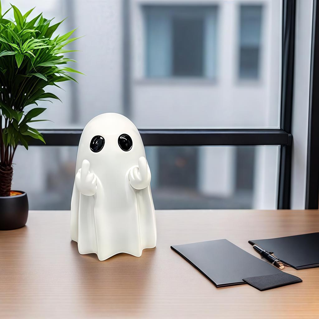 Middle Finger Cute Ghost Statue, Ghosts Small Scary Ghost Figurines, Halloween Home Decorations, Coffee Table Centerpieces Shelf