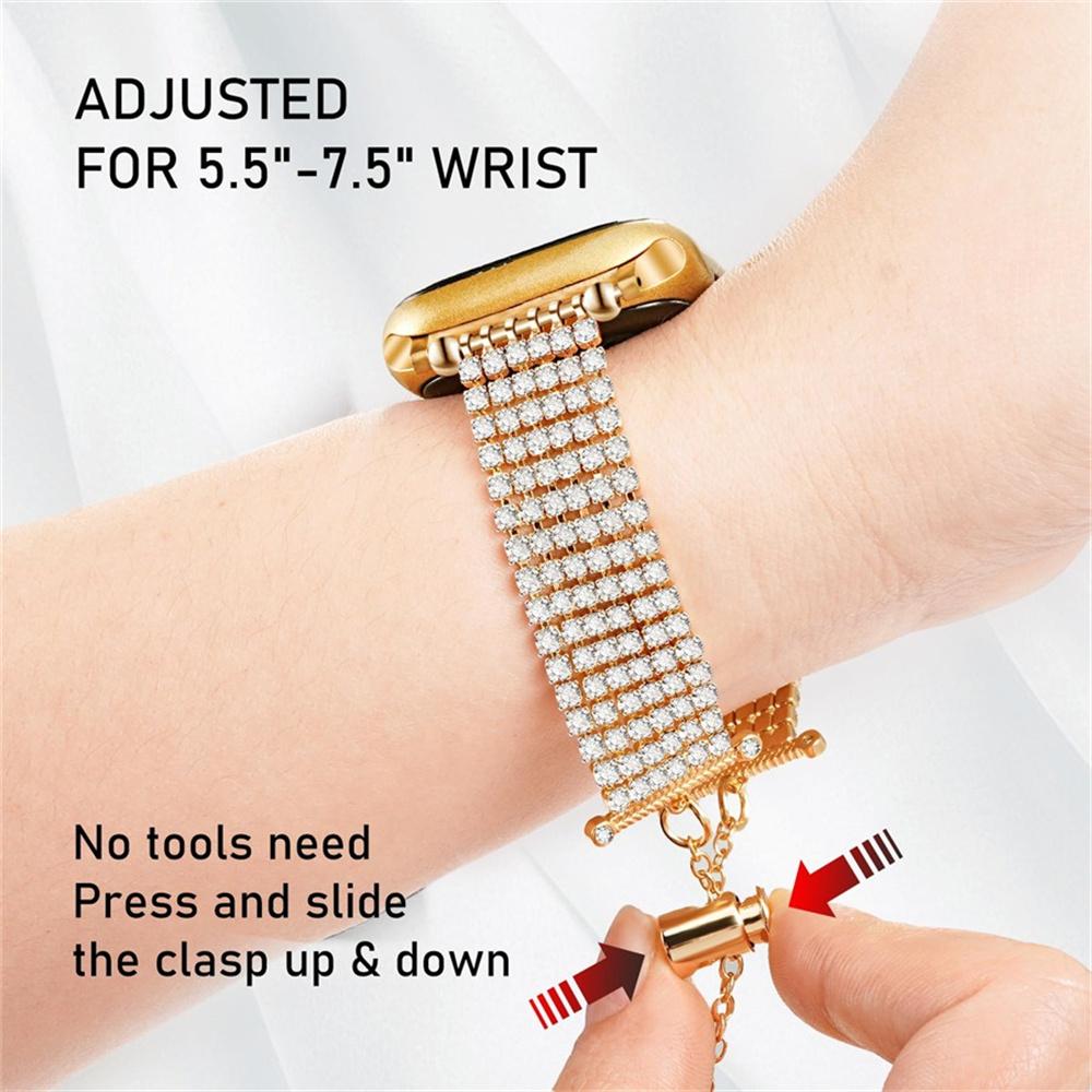 Rhinestone Decor Metal Strap for Apple Watch Series 11 10 42mm / 9 8 7 41mm / SE3 SE2 SE 6 5 4 40mm / 3 2 1 38mm Drawstring Adjustable Watch Band