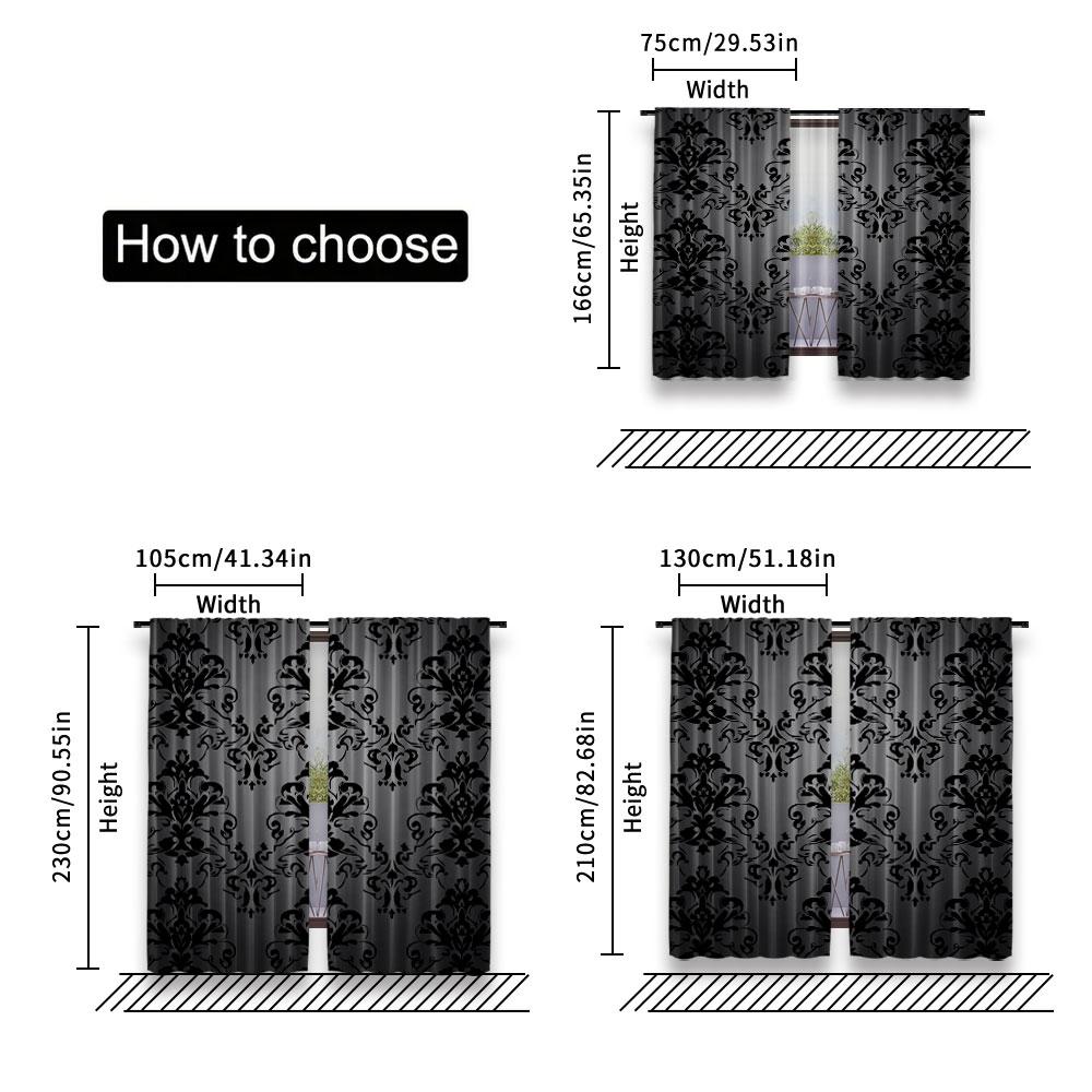 Set Of 2 Bohemian Black Curtains Antique Victorian Style Gothic Vintage Floral Window Drapes Exotic Curtain Bedroom Polyester Ideal For Sleeping Area