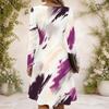 Women Criss Cross V Neck Long Sleeve Blue Gold Marble Printed Fitted Curved Hem Dress
