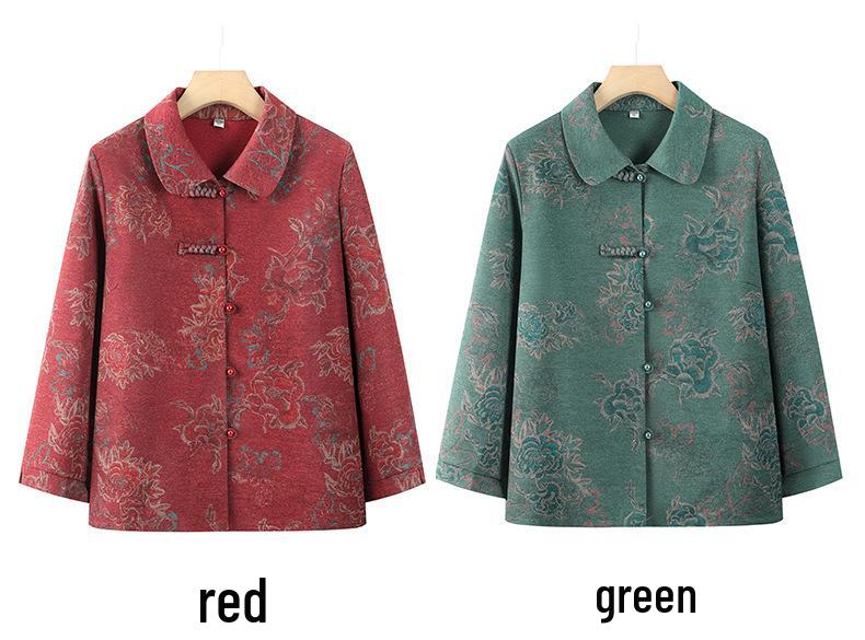 Spring & Autumn Floral Long-Sleeve Jacket for Middle-Aged & Elderly Women