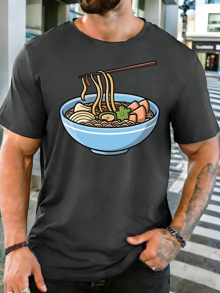 Unisex Cotton Tee Cartoon RaUnisex Noodle Bowl Chopsticks Graphic Short Sleeve Tshirt For Asian Food Lovers Daily Casual Street Top