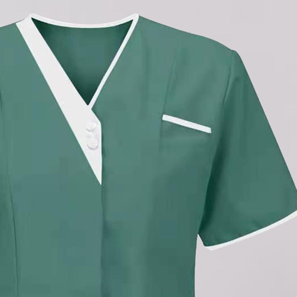 Hochwertiges Sommer-T-Shirt für Damen in großen Größen, V-Ausschnitt, Taschen, kurze Ärmel, Knöpfe, Arbeitsuniform für die Krankenpflege