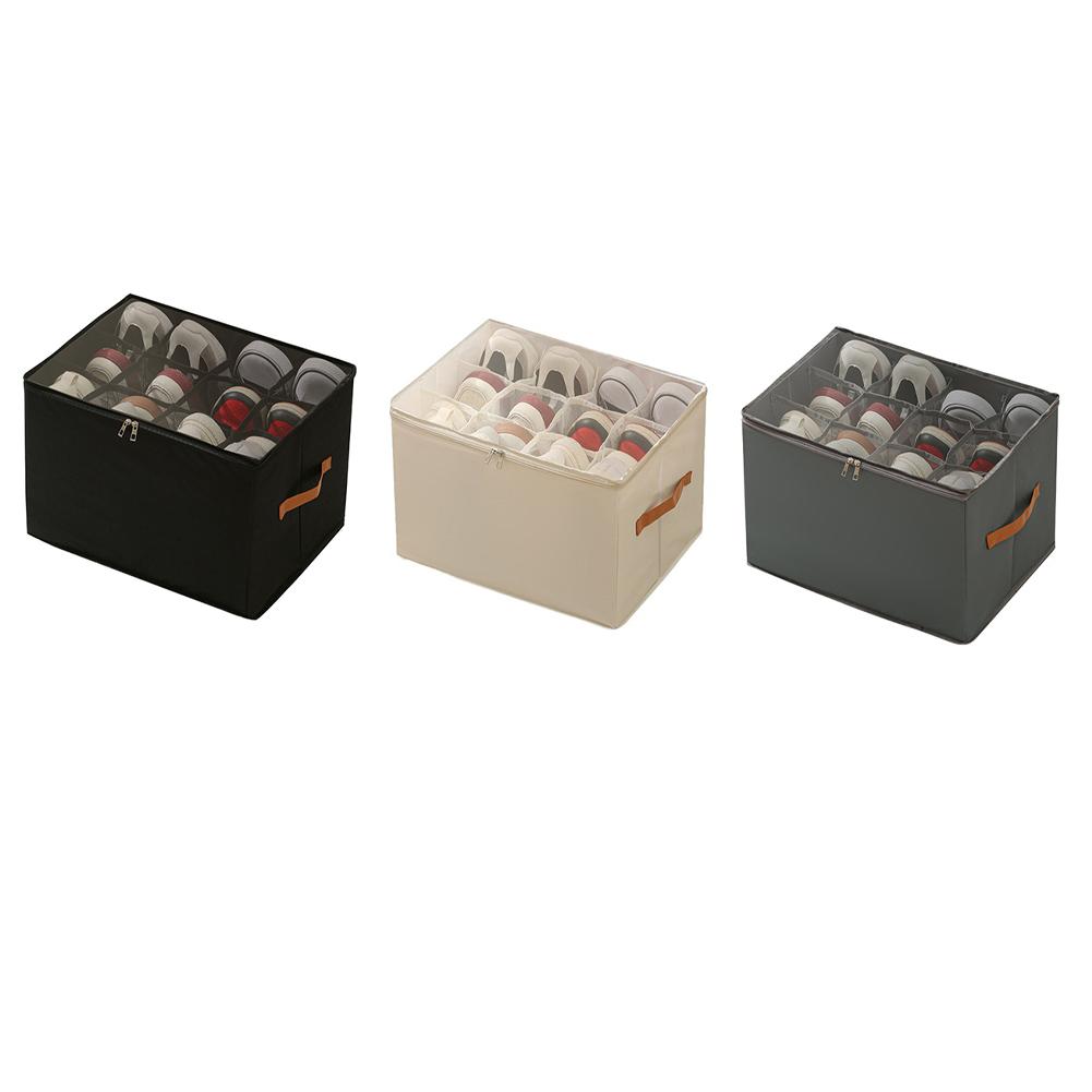 Foldable Shoe Storage Box with 16 Adjustable Dividers Fabric Material for Customizable Shoe Storage and Space Saving