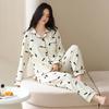 Pajamas women's pure cotton new long-sleeved trousers spring and autumn cardigan lapel can be worn out set loungewear two-piece set