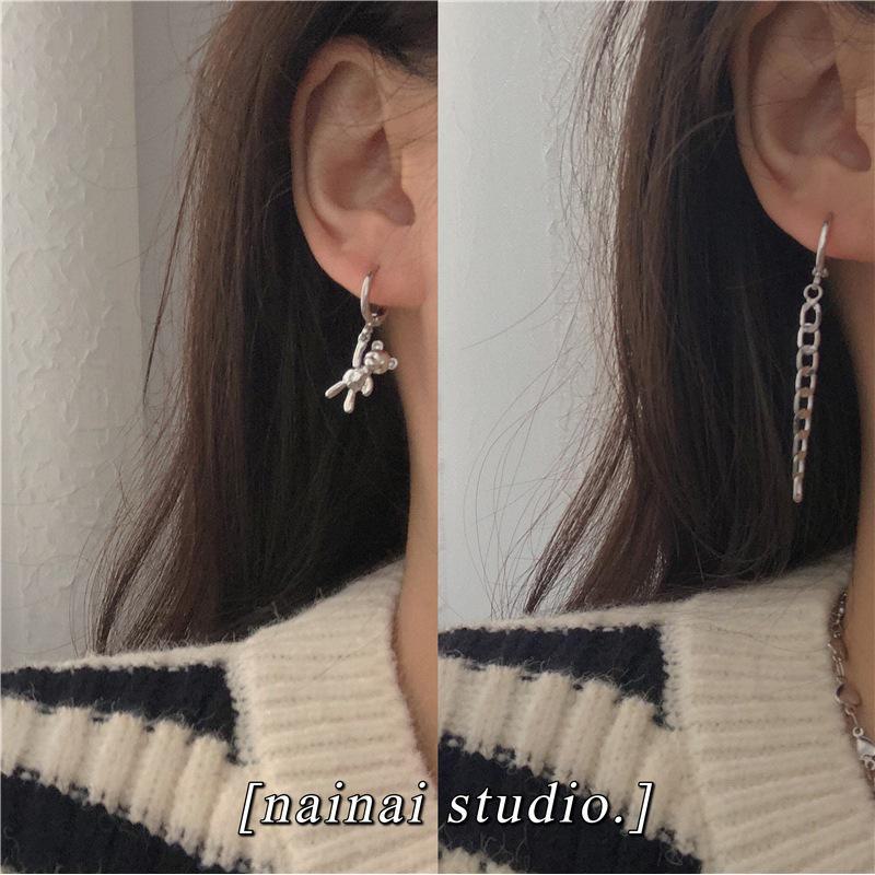 Bear Earrings 4-Pack: Trendy Love Chain Earring Set for Women in Cool, Sweet Styles