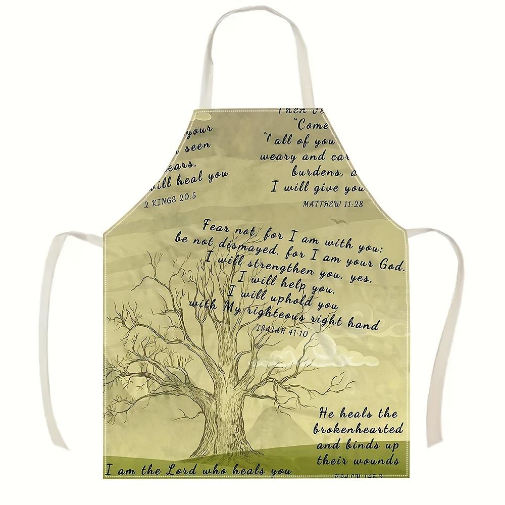 1pc Inspirational Bible Verse Tree Apron Religious Faith Scripture Isaiah 41:10 Linen Kitchen Cooking Gift 38X47cm(15X19in)