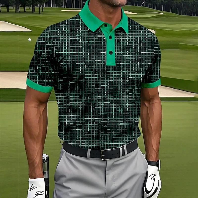 Men's Short-sleeve Polo Shirt with Stylish Abstract Wave Pattern, Casual and Trendy.