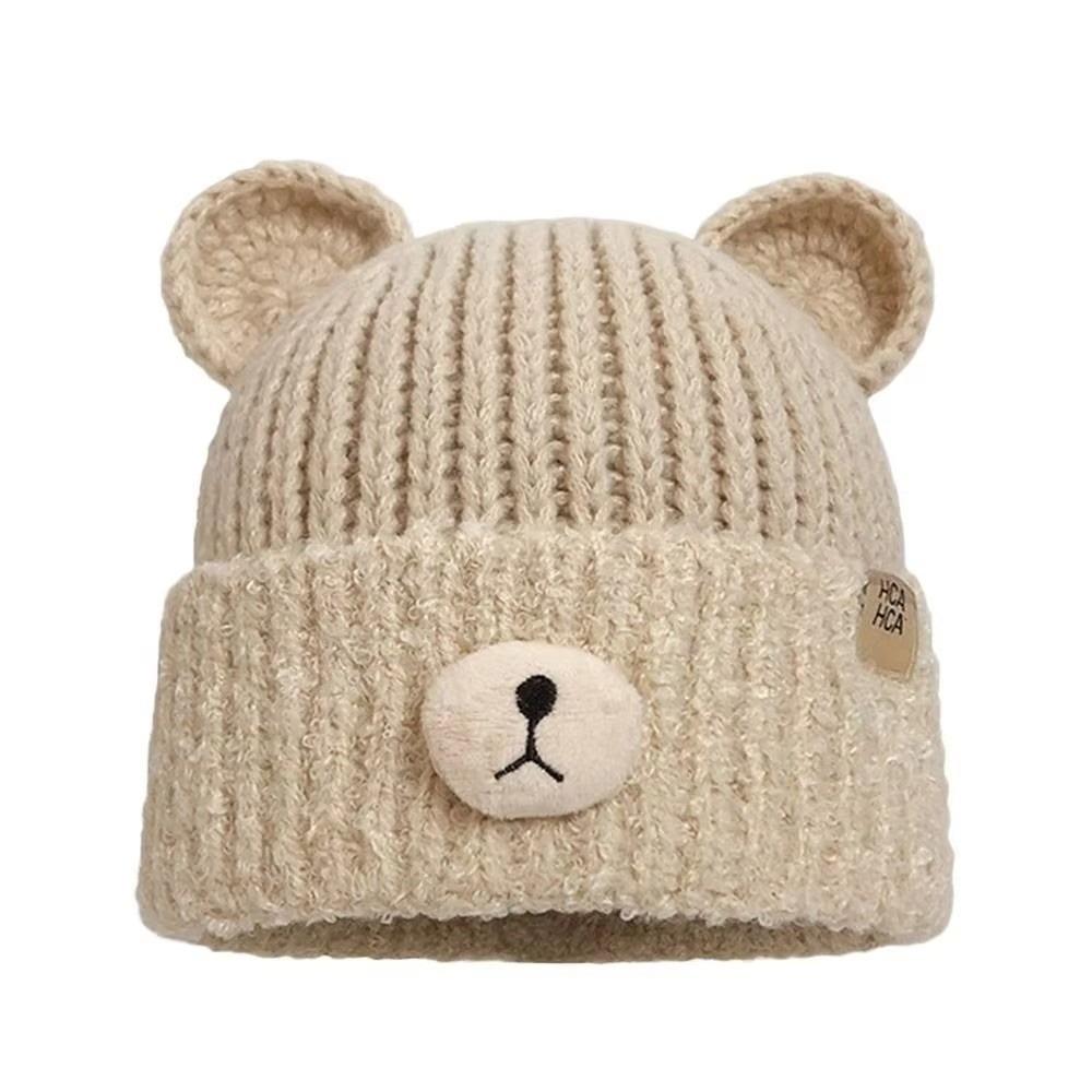

Double-Layered Edge Knitted Hat Ear Protection Leisure Cap Casual Bear Ear Hat Autumn Winter хакі