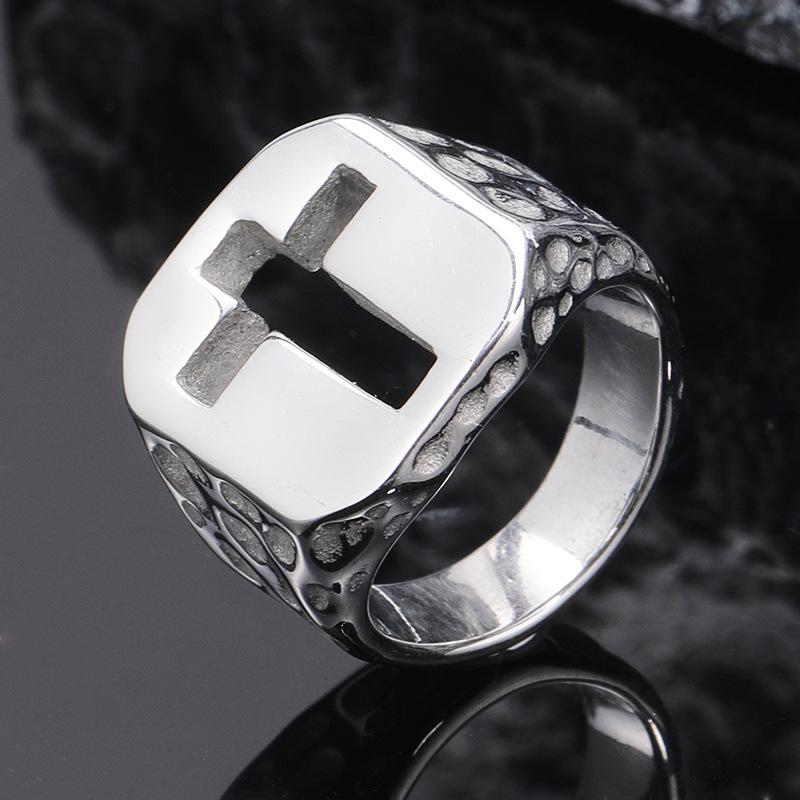 Cuervo, Anillo de Acero de Titanio, Anillo Dominante para Hombre de Negocios, Anillo Geométrico Sólido Simple