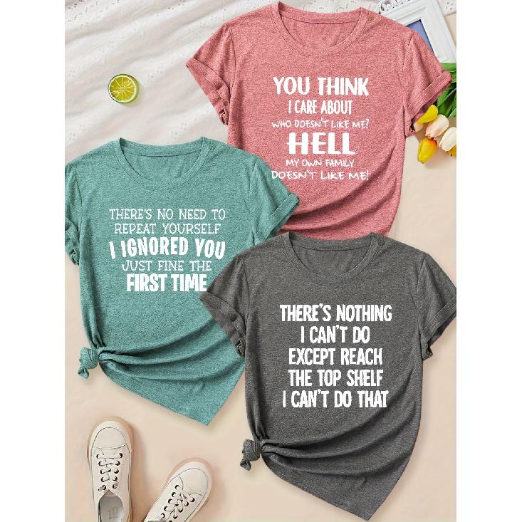 Elegant Simple Letter Print Round Neck Women Short Sleeve Outfit Set
