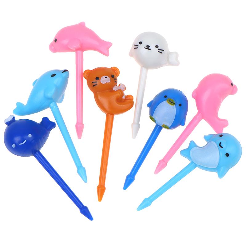 8 ks vidlička na ovoce potravinářský plast Mini kreslený dětský dort Ovocné párátko Bento Lunch Bento Příslušenství Party Dekorace