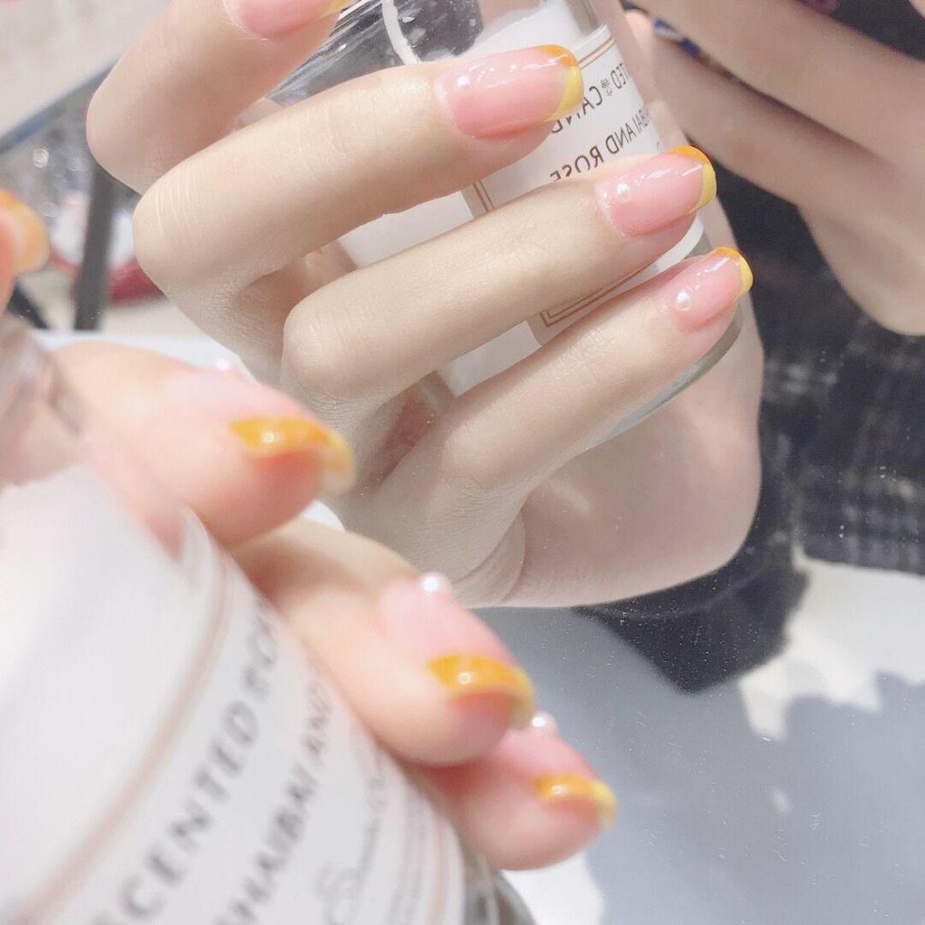 Tulip Orange French Pearl Waterproof Wearable False Nail Art Stickers