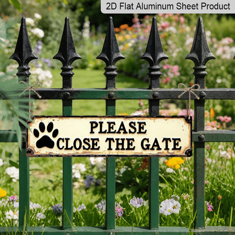 2D Flat, 1 Stylized "Please Close The Gate" Metal Sign with Dog Paw Print - Vintage Farmhouse Wall Decor, Suitable for Porch, Entryway, Garden