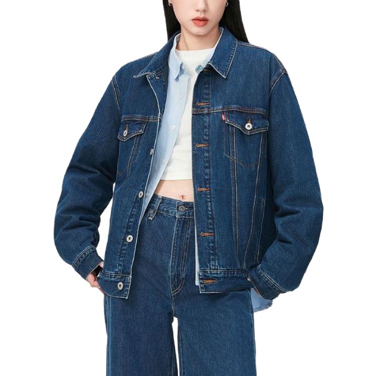 Levis Einfarbig Einreihig Kragen Jeansjacke Unisex Jacken Blau A8409-0000