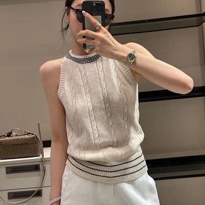 American Style Round Neck Cable Knit Top Knitted Vest Designed Summer Slim Fit Slimming Sleeveless