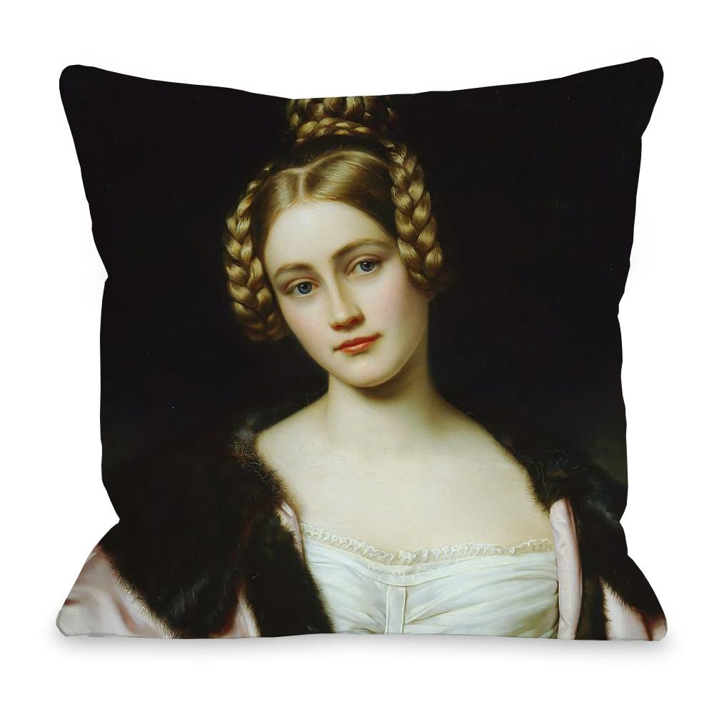 European Royal Court Lady Young Woman Portrait Painting Sofa Throw Pillowcase Rose Flower Home Decoration Art Cushion Cover