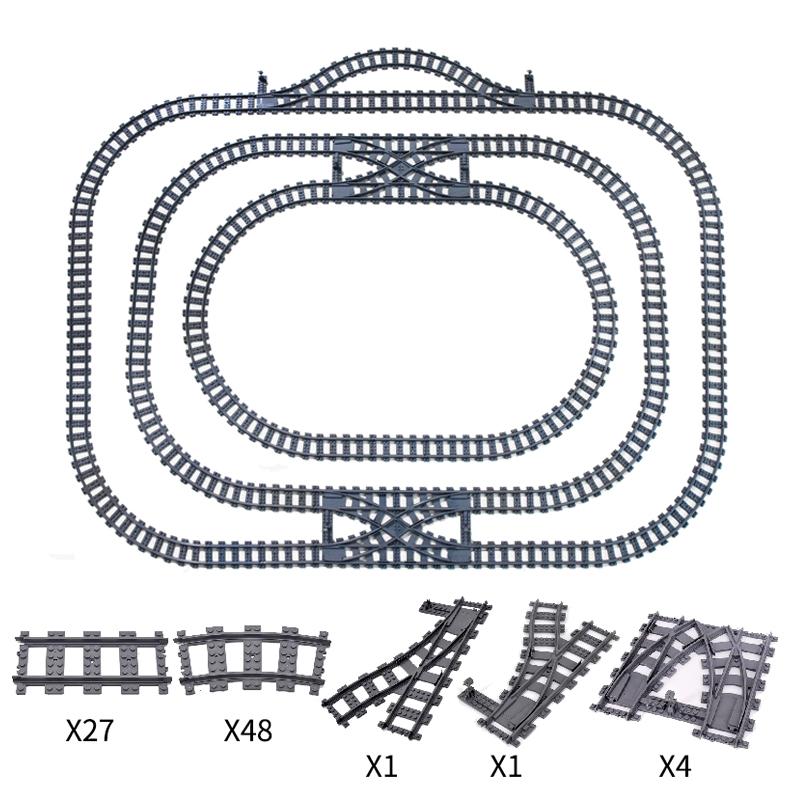 Moc City Train Rail Crossing Tracks Set Stud Gap Triple Switch Bricks Building Blocks Technical Enlighten Toys For Kids
