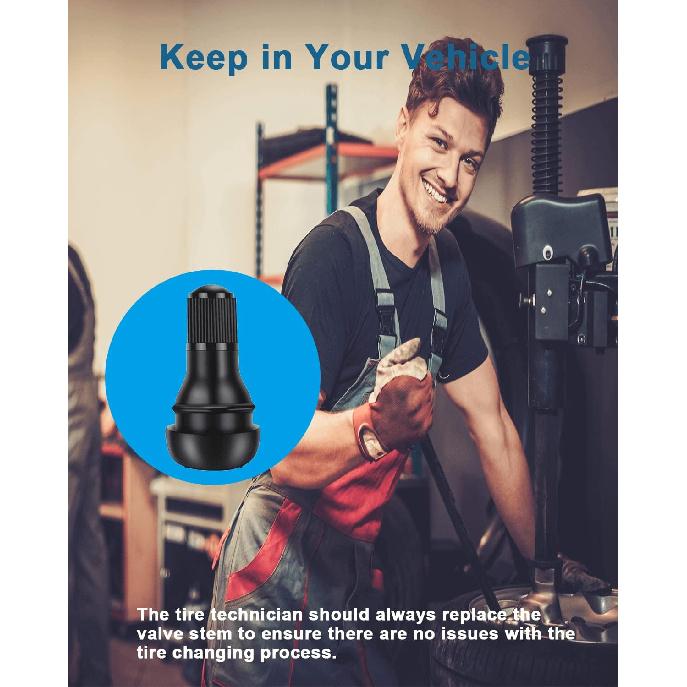 Riseuvo 120pcs Tire Valve Stems - Rubber Snap-in Valves, Tubeless Valve Stems Suit for 0.453 inch Rim Holes on Standard Vehicle Tires (TR412, TR413,