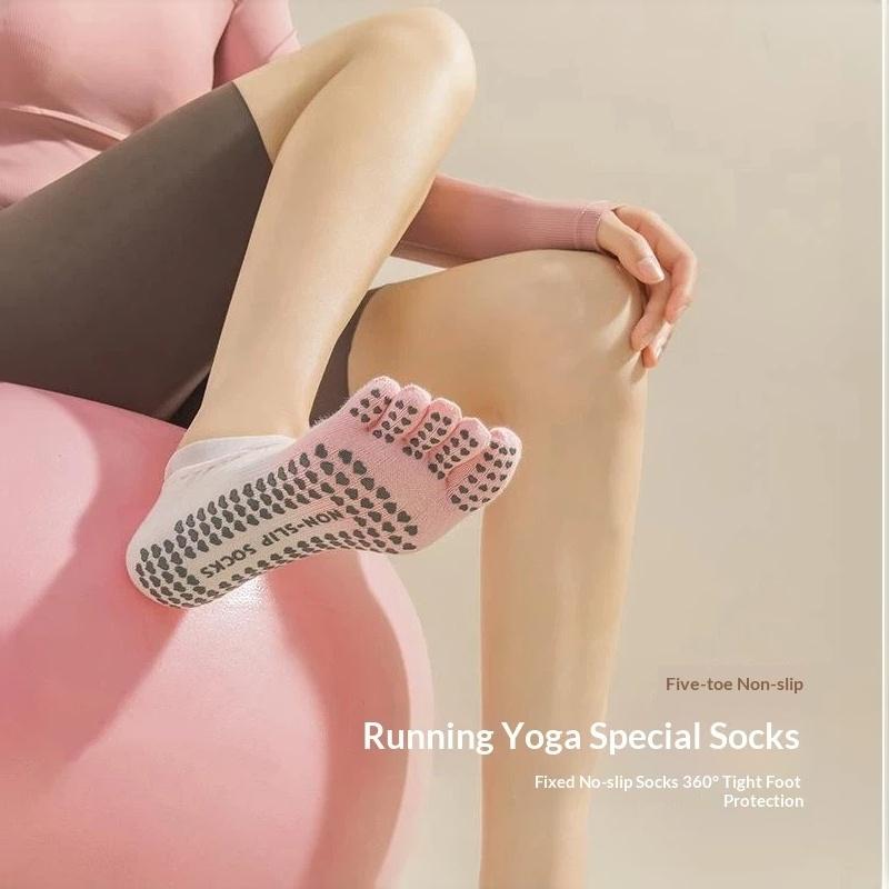 2Pcs Anti Skid Five Finger Yoga Socks Cross Strap Grip Socks for Women Pilates Ballet Home Fitness Training