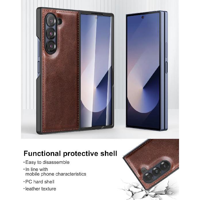 Foluu Case for Samsung Galaxy Z Fold 6, with Front Built-in Screen Protector, PU Leather + Hard PC Shell Ultra Thin Slim Durable Protective Phone