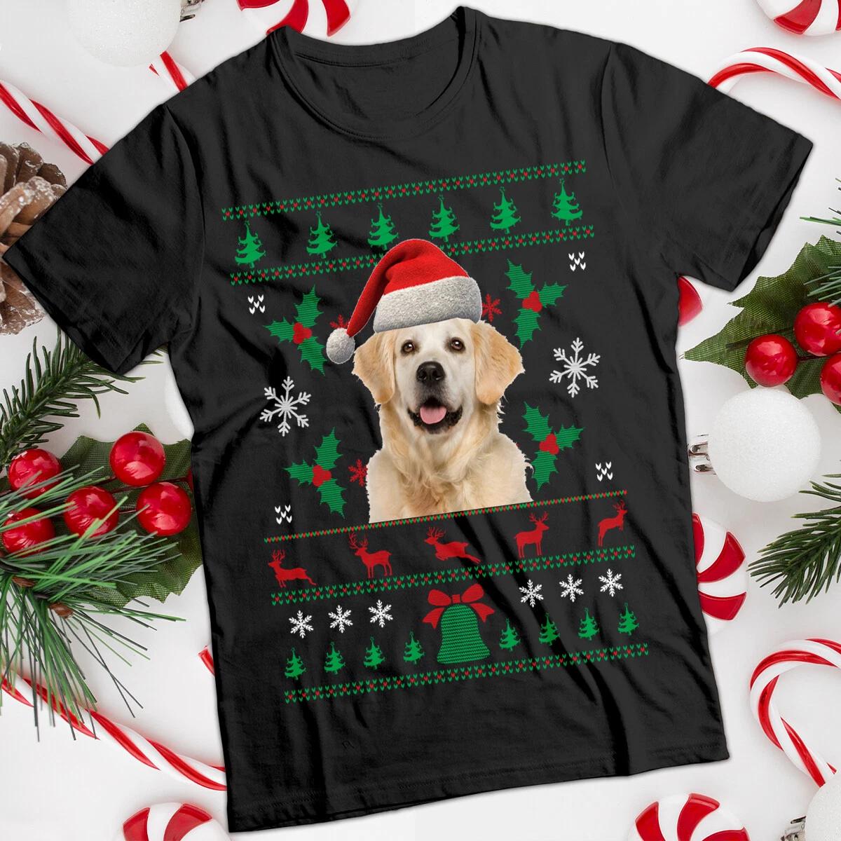 Personalised Mens and Womens Dog With Santa Hat Christmas T-Shirt Tee #MC L