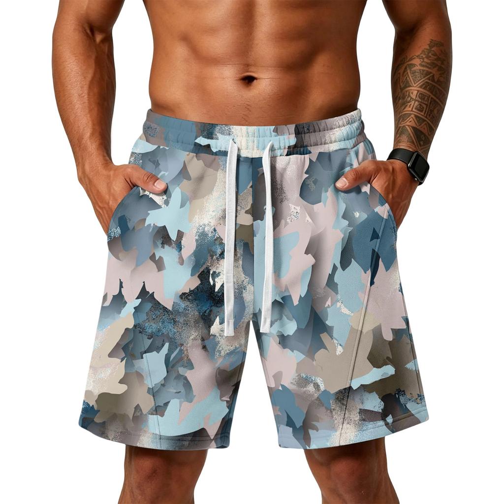 Herren Locker geschnittene Camouflage-Print Sport-Trainings-Fitnessstudio Strandshorts mit Kordelzug-Taille und Seitentaschen für Alltagsaktivitäten
