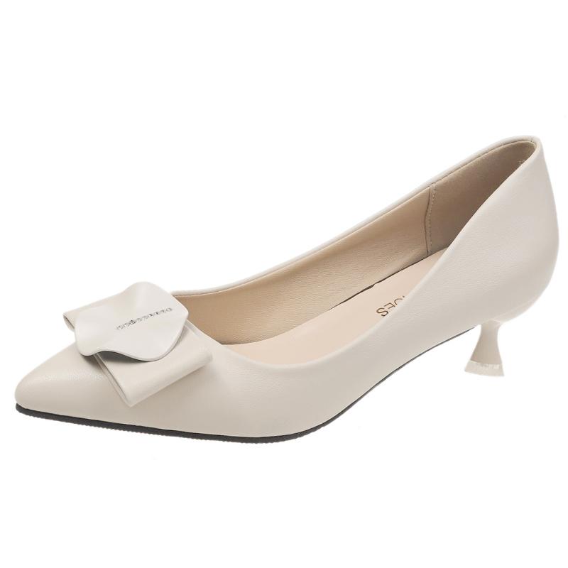 fashion Women Low Heel Shoes Soft Pu Leather Shallow Pointed Toe Comfort Mother Pumps Thick Heels Ladies Work Small Casual Leather Shoes