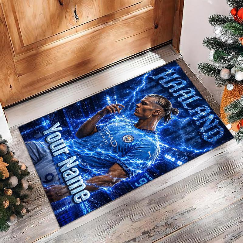 Erling Haaland Printed Crystal Velvet Rug Non‑Slip Crystal Velvet Carpet For Sofa Bedroom Indoor Home Decoration